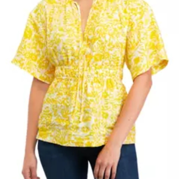 Joie Tops - Joie NWT Renae B Yellow Floral Linen Shirt Peekaboo Cutout Back Stretch Top Sz S